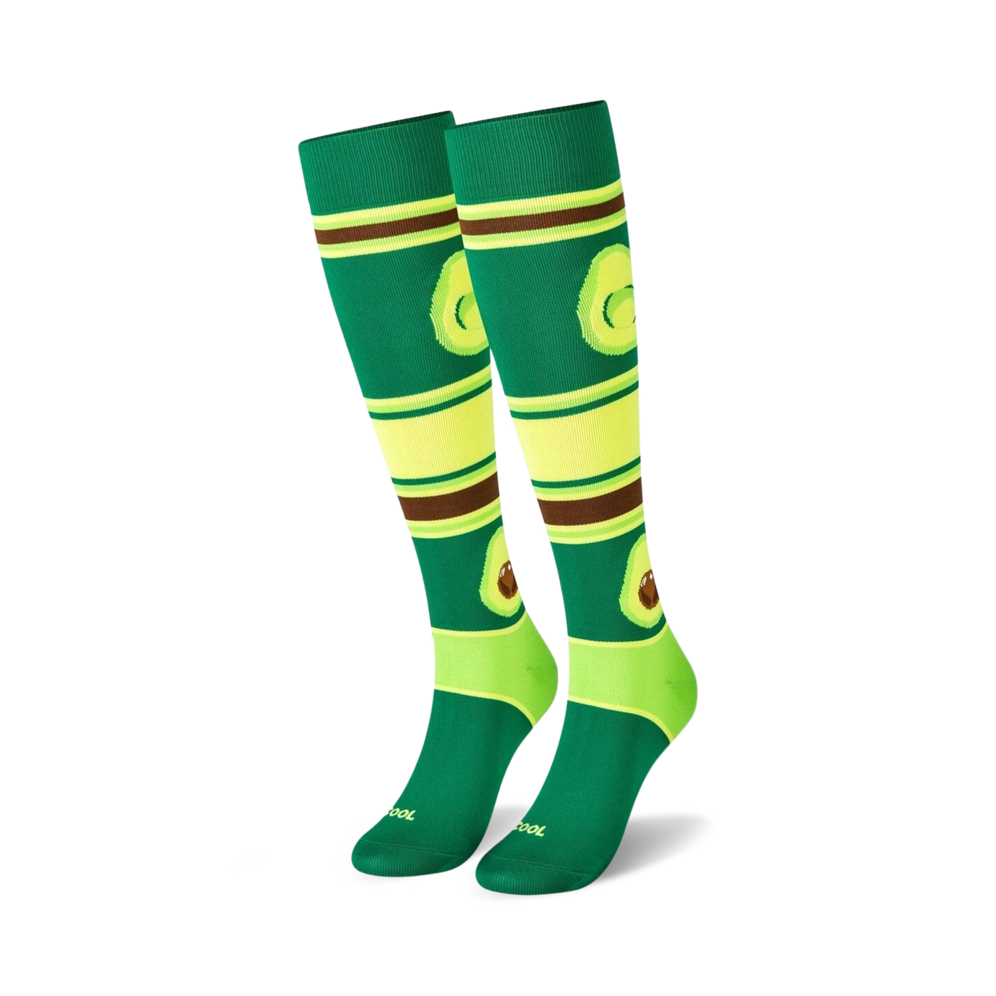 Close-up detail shot of the avocado design on the socks.