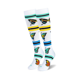 **knee-high butterfly socks: colorful, eye-catching, and energetic.**  