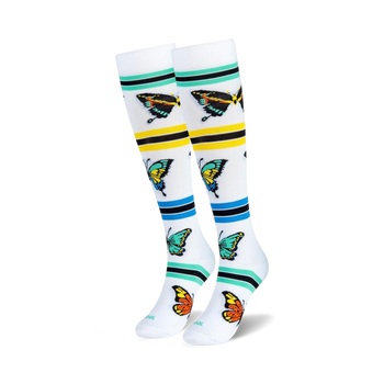 butterflies butterfly themed mens & womens unisex white novelty knee high socks