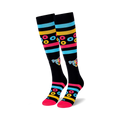 Lifestyle shot of the Froot Loops socks on a person's legs, showing how they look when worn.