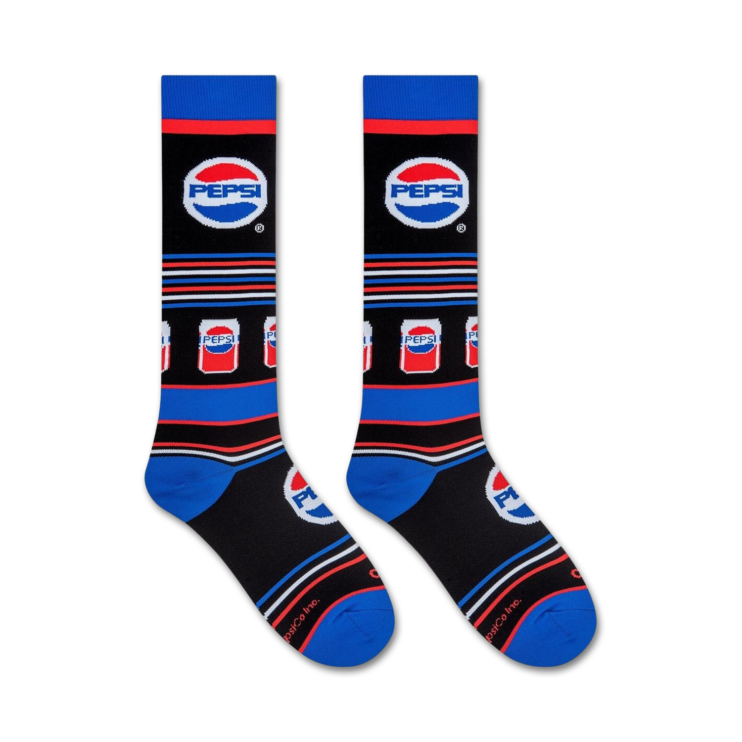 Flat lay product shot showcasing the Pepsi socks from above.