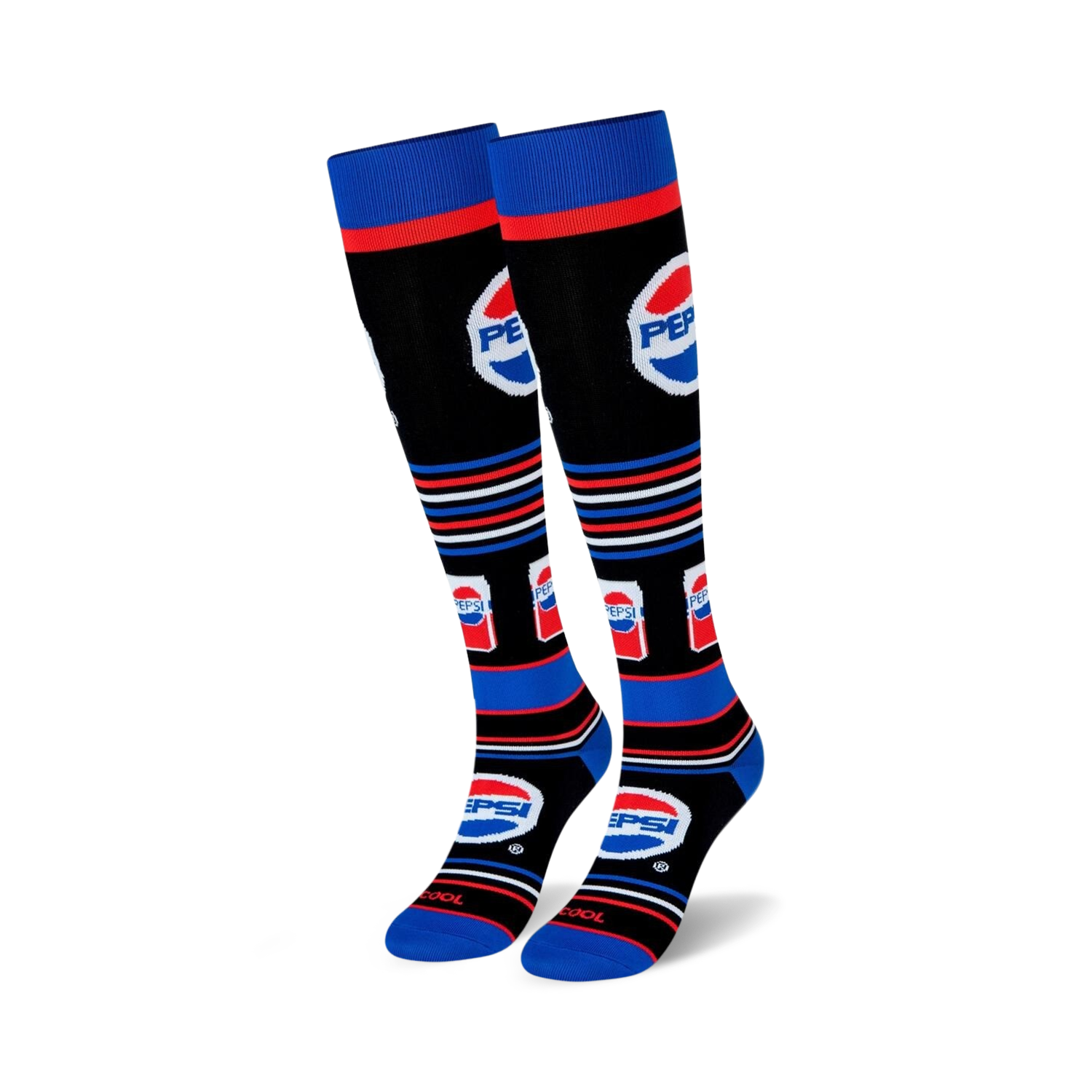 Close-up detail shot of the Pepsi logo and can design on the socks.