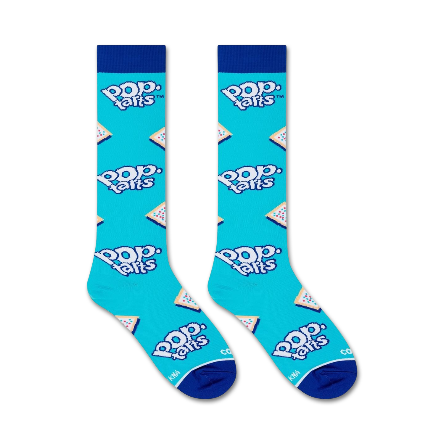 Close-up product shot of two Pop-Tarts knee-high socks against a white background.