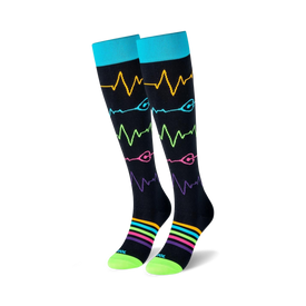 pulse medical themed mens & womens unisex black novelty knee high socks