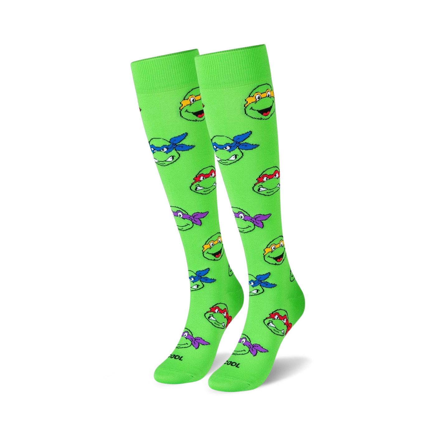 Close-up of the TMNT sock fabric showing the detail of the Turtle heads.