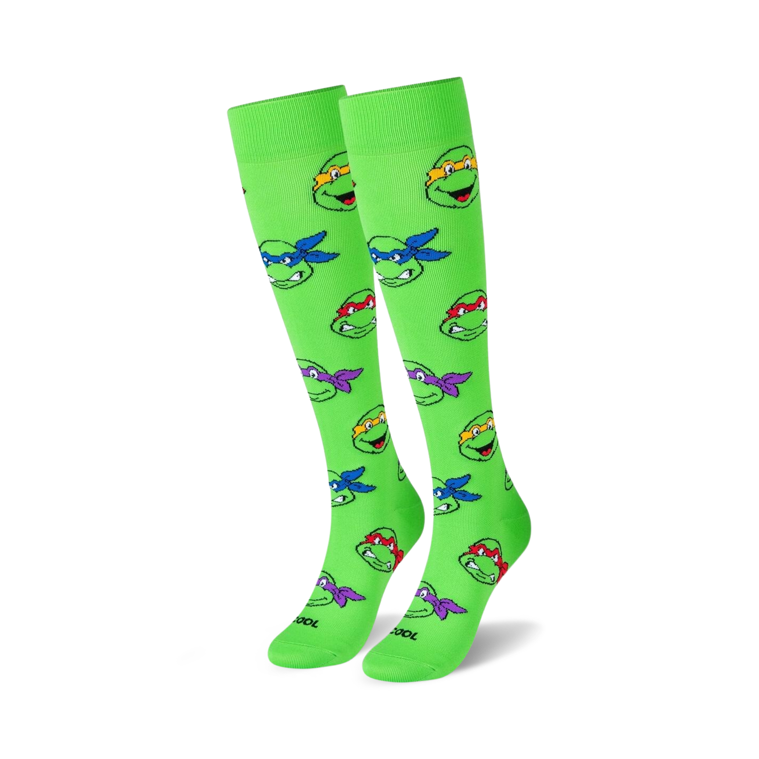 Close-up of the TMNT sock fabric showing the detail of the Turtle heads.