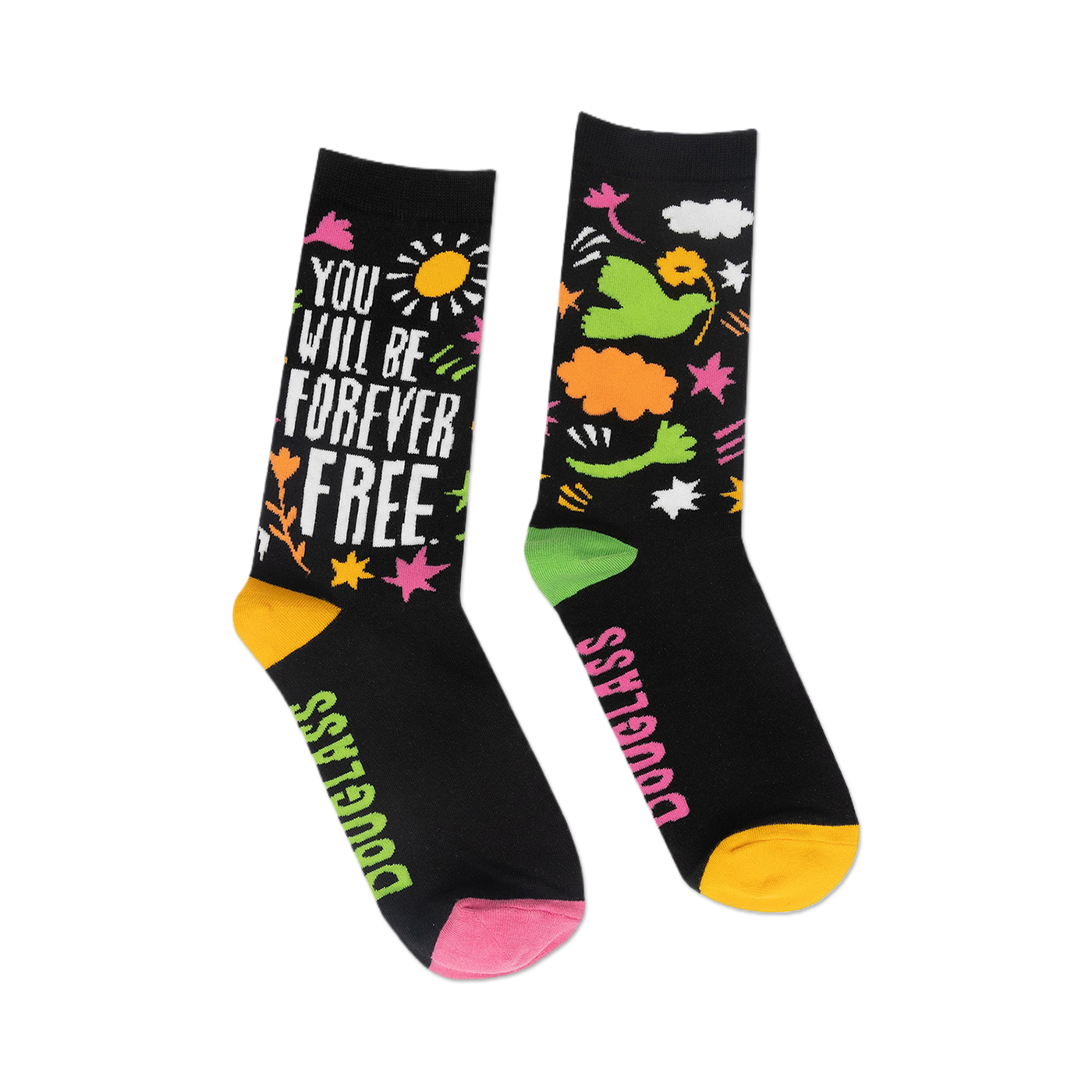 Lifestyle image showing a detail of the sock design on a model's feet.