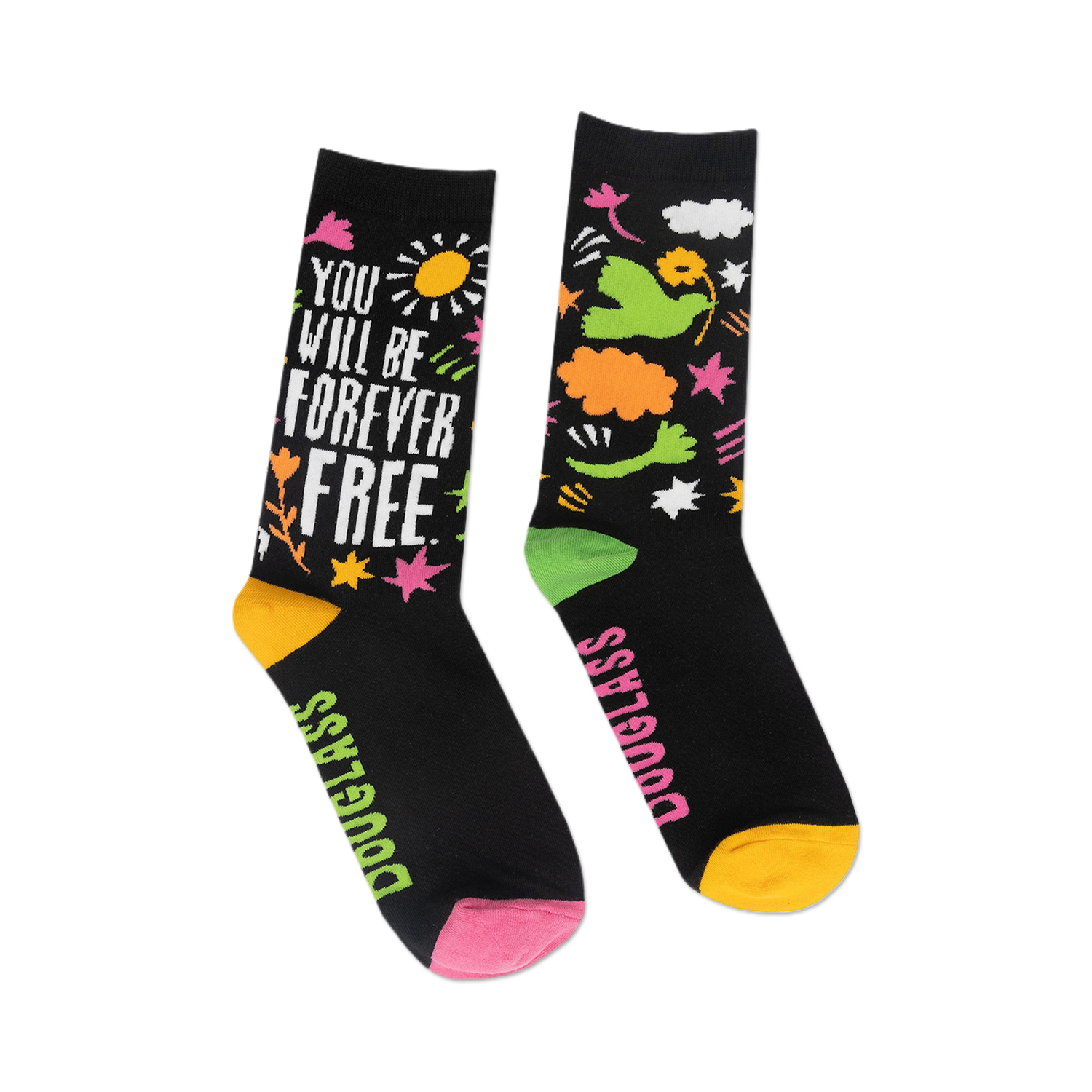 Lifestyle image showing a detail of the sock design on a model's feet.