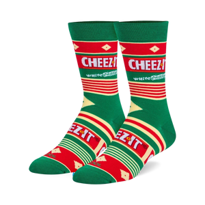 white, red, and green striped crew socks with 