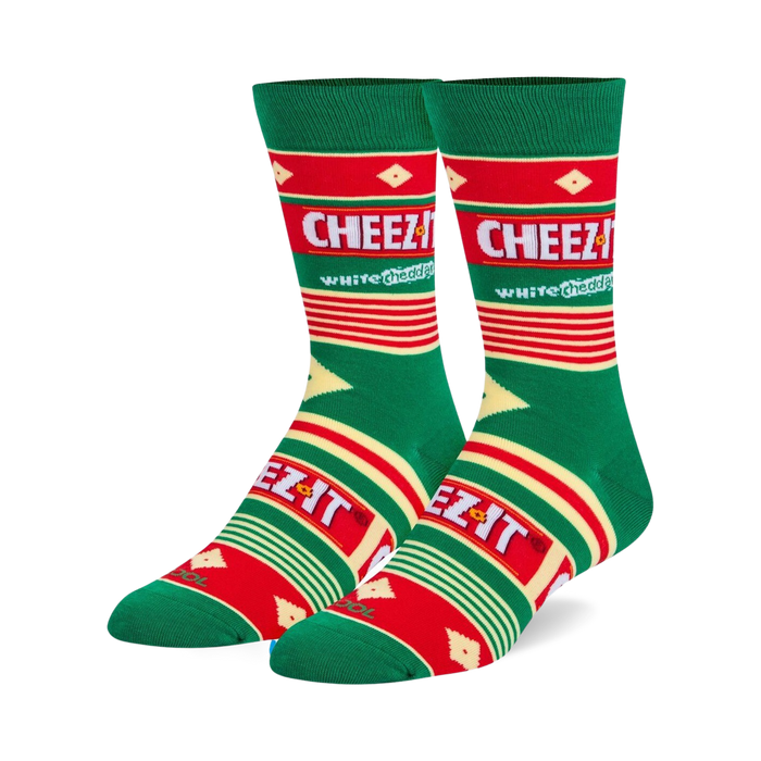 white, red, and green striped crew socks with 