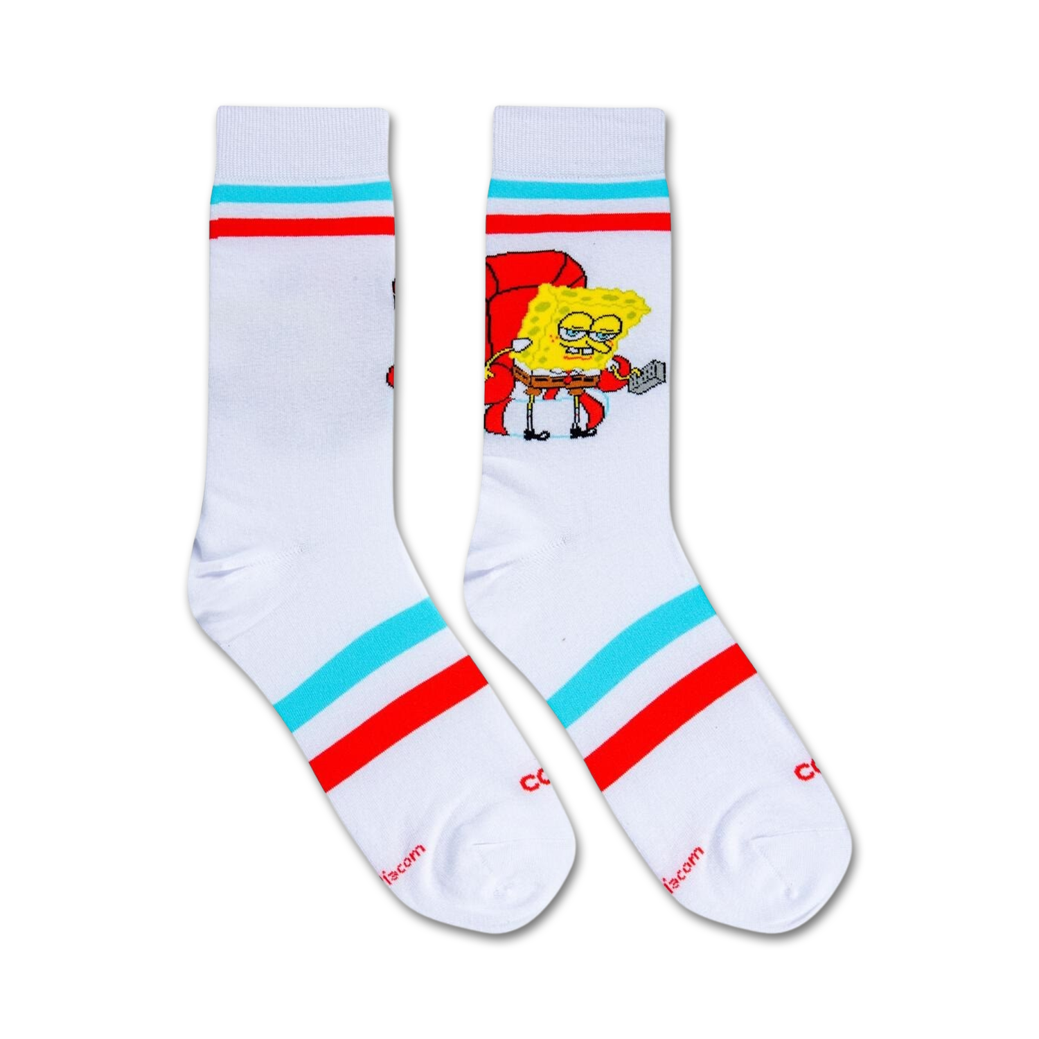 Close-up view of Spongebob 'Imma Head Out' socks, showcasing the design details and color scheme.