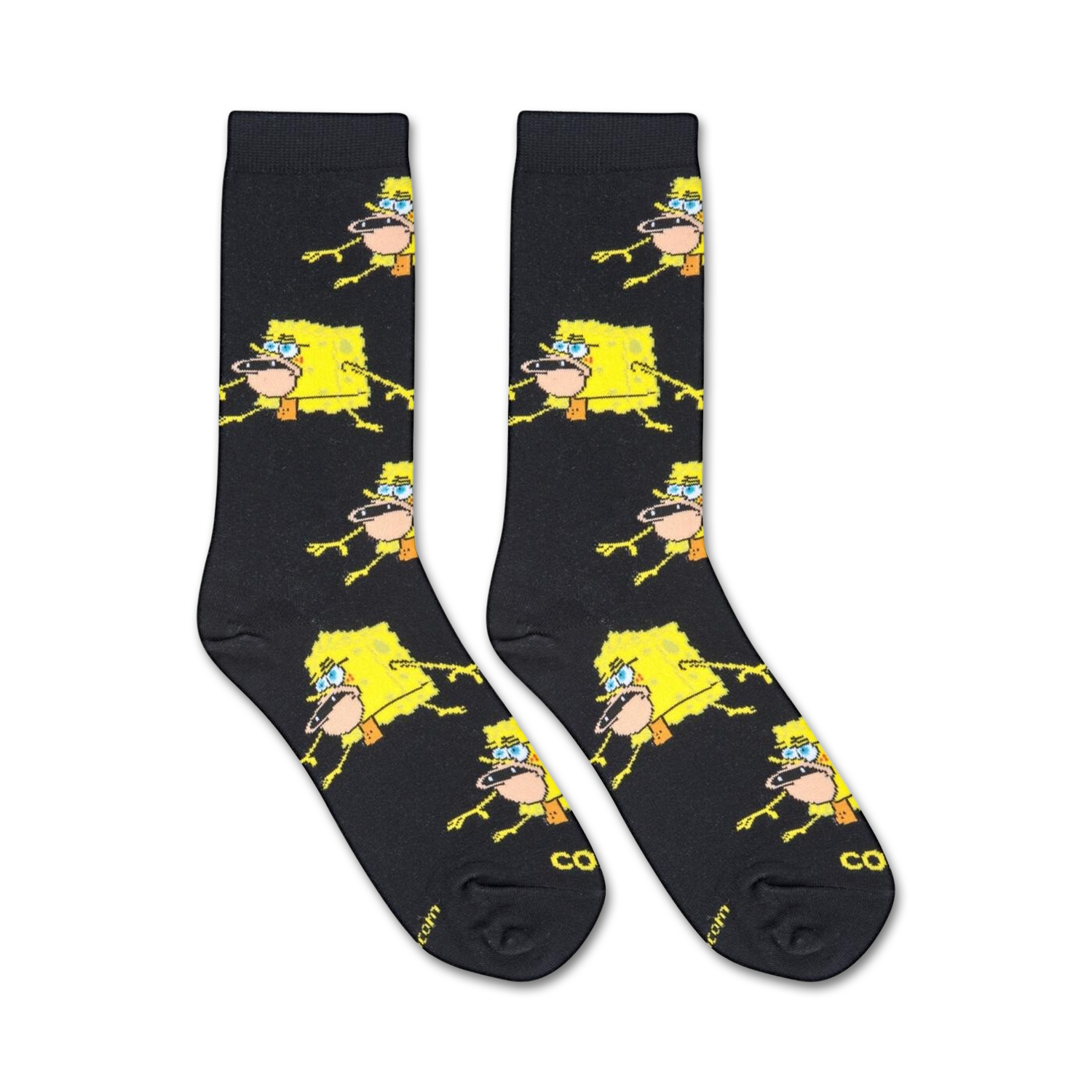 A flat lay image showing two Spongebob Prehistoric Bob socks.