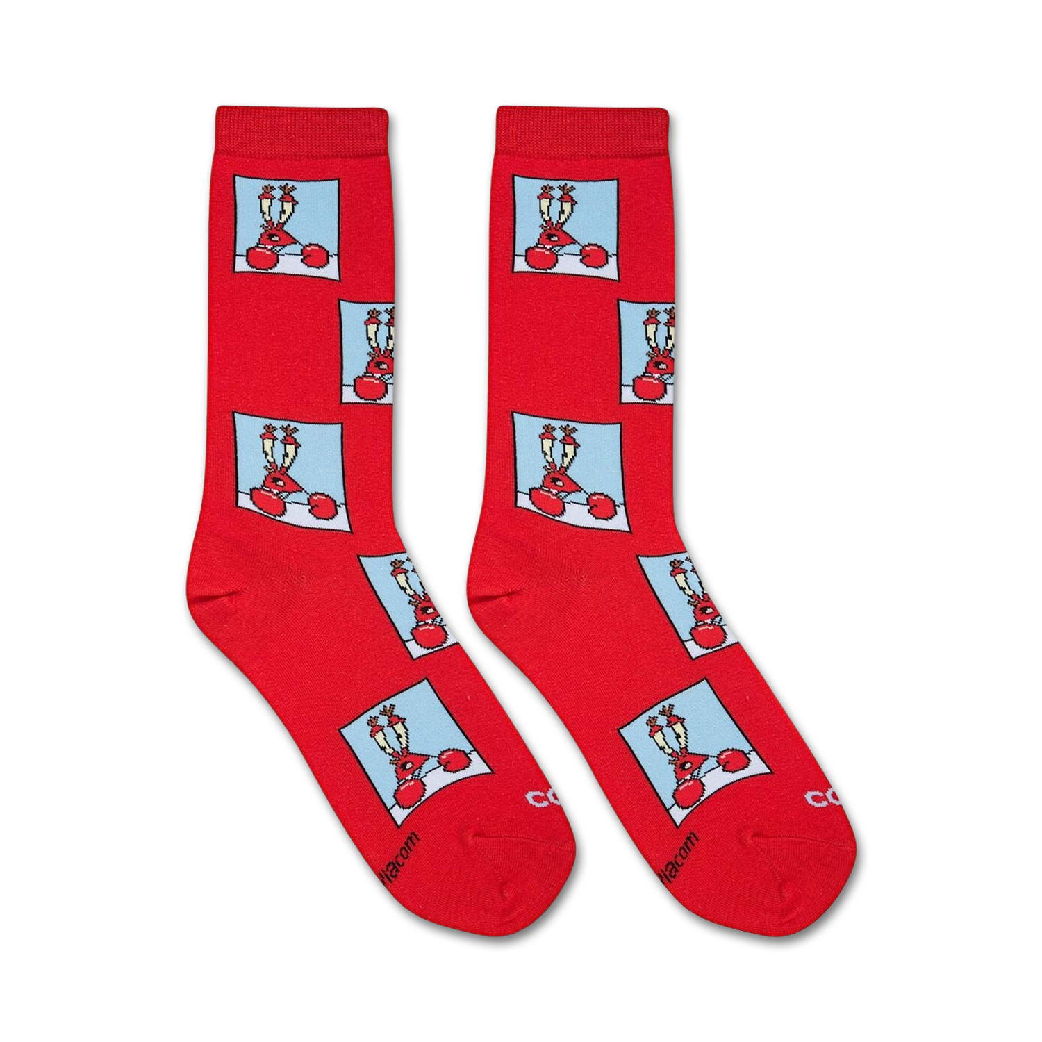 Flatlay image of two Spongebob Confused Mr. Krabs socks showcasing the full design.