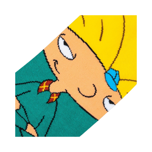 Close-up detail shot of Arnold Shortman's face on the Hey Arnold! crew sock.