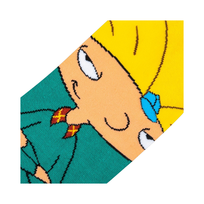 Close-up detail shot of Arnold Shortman's face on the Hey Arnold! crew sock.