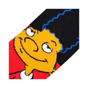 Flatlay showcasing a pair of Hey Arnold! Gerald crew socks.