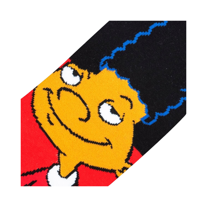 Flatlay showcasing a pair of Hey Arnold! Gerald crew socks.