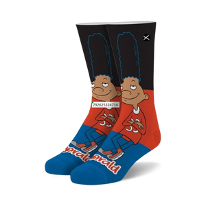 black, red, and blue crew socks featuring gerald johanssen from 