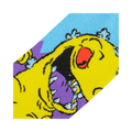 Close-up detail shot of the Reptar design on the Rugrats socks, showing the texture and colors.