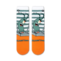 Flatlay product shot of a pair of Spongebob Plankton socks showcasing the design details.