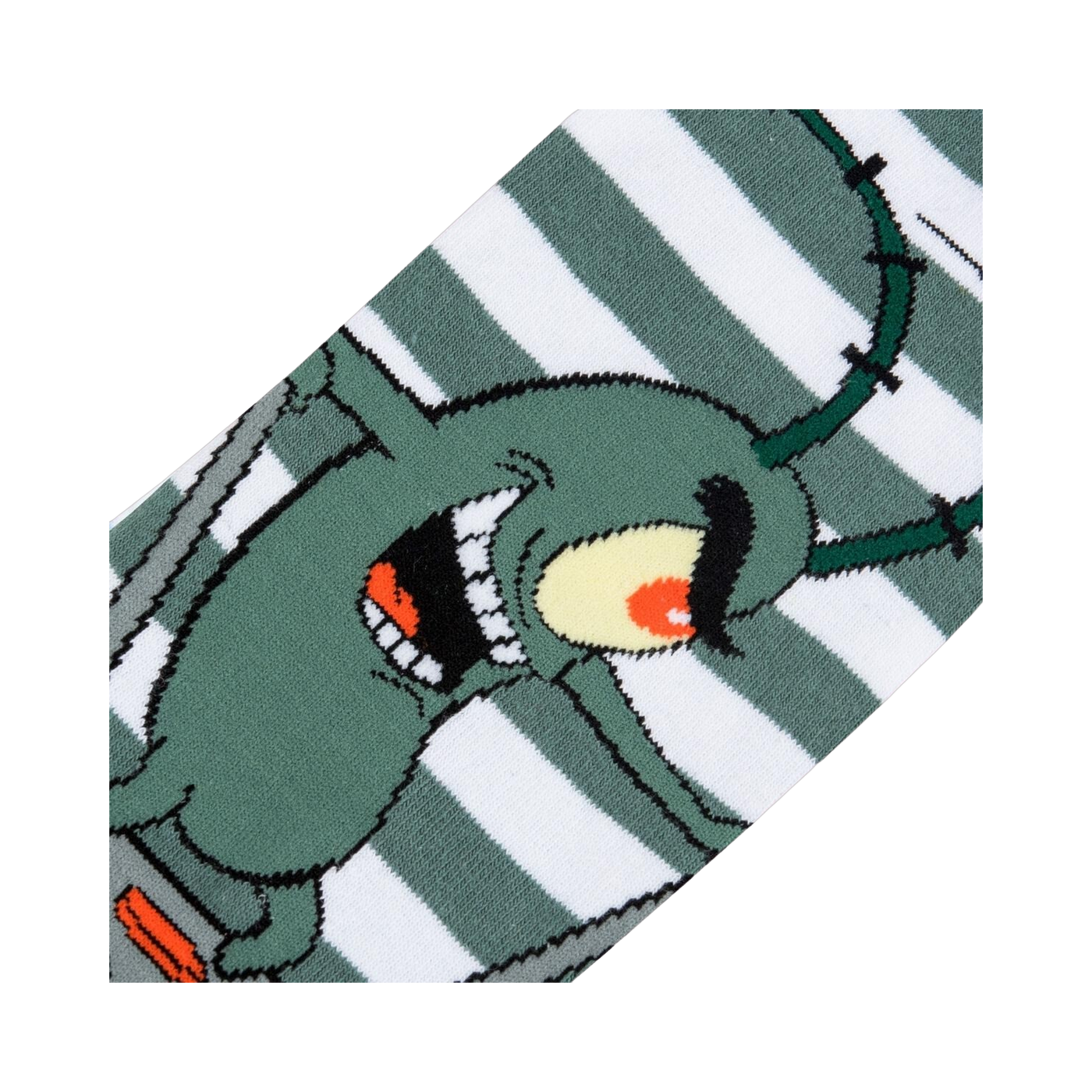Close-up detail shot of Plankton's face on the Spongebob Plankton socks.