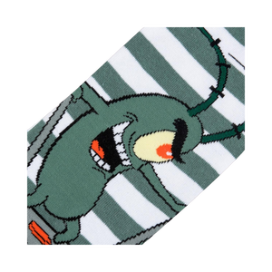 Close-up detail shot of Plankton's face on the Spongebob Plankton socks.