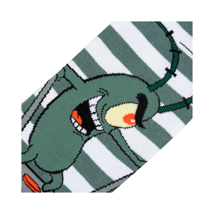 Close-up detail shot of Plankton's face on the Spongebob Plankton socks.