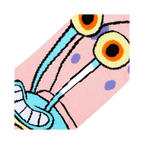 Close-up detail shot of Gary the Snail's face on the pink crew sock, highlighting the intricate design.