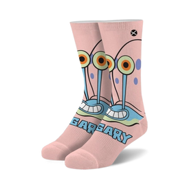 pink spongebob squarepants gary the snail pattern socks for men and women. crew length with blue eyes and tongue out. made with soft, stretchy material.  