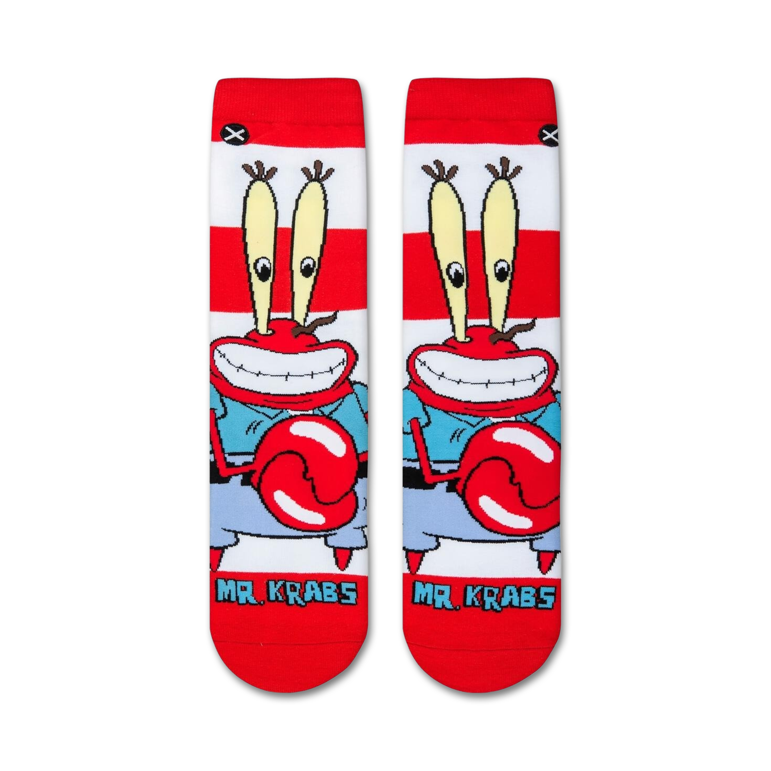 Close-up product shot of Spongebob's Mr. Krabs socks showing the design details.