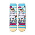 Flatlay product shot of a pair of Spongebob Squarepants Sandy Cheeks crew socks.