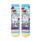 Flatlay product shot of a pair of Spongebob Squarepants Sandy Cheeks crew socks.