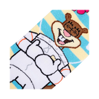 Close-up detail shot of Sandy Cheeks' face on the Spongebob Squarepants Sandy Cheeks crew socks.