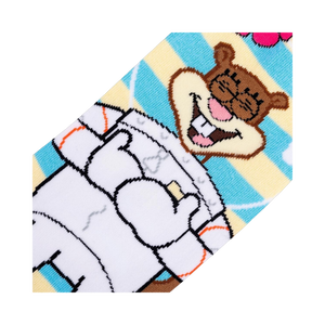 Close-up detail shot of Sandy Cheeks' face on the Spongebob Squarepants Sandy Cheeks crew socks.
