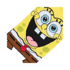 Close-up detail shot of Spongebob's smiling face on the socks, highlighting the vibrant colors and intricate design.