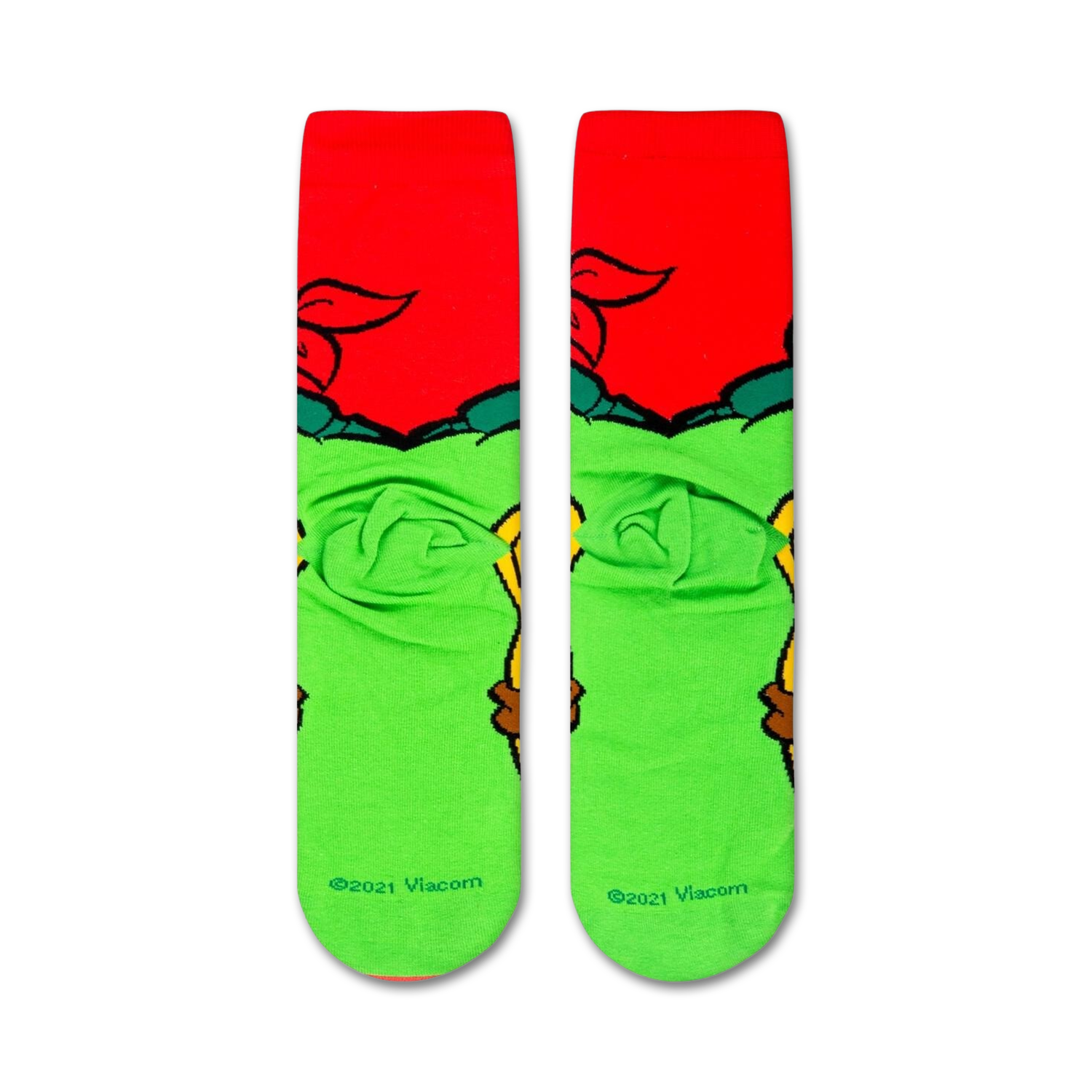 Another view of the TMNT Raphael socks, showing the full design on the socks.