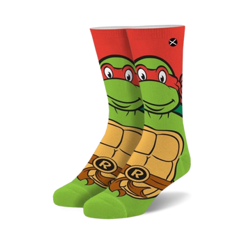 crew length socks featuring teenage mutant ninja turtles character raphael. one size fits most men and women.   