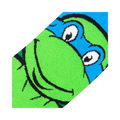 Close-up detail shot of Leonardo's face on the TMNT socks, showing the intricate knit design.