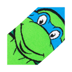 Close-up detail shot of Leonardo's face on the TMNT socks, showing the intricate knit design.
