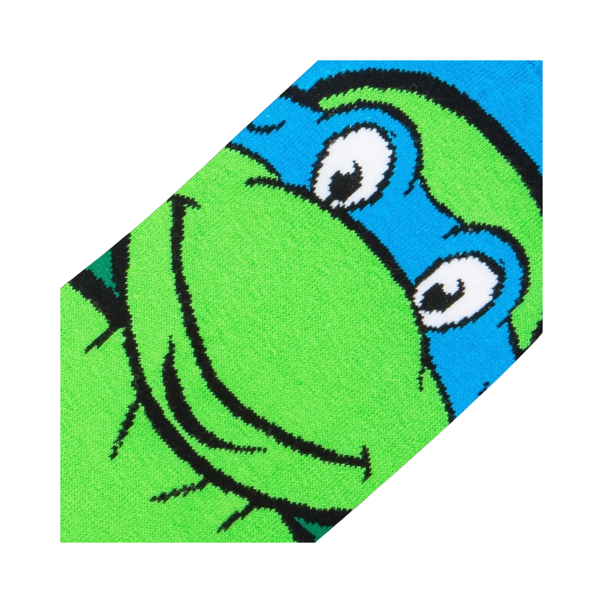 Close-up detail shot of Leonardo's face on the TMNT socks, showing the intricate knit design.