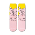Detailed close-up of the TMNT Krang crew socks, highlighting the texture and print quality of the Krang design on pink and yellow fabric.