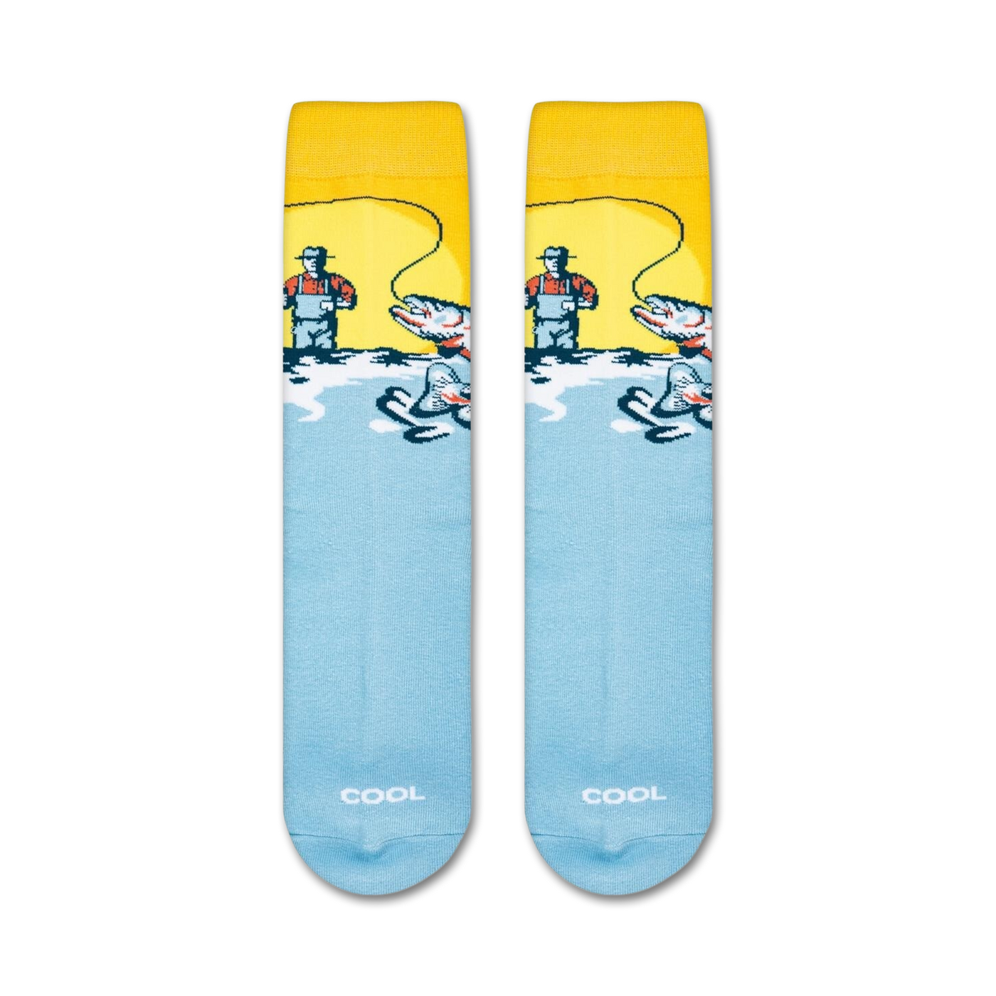 Flat lay image showing two 'Early to Rise' socks.  The socks are laid flat, showcasing their full design.
