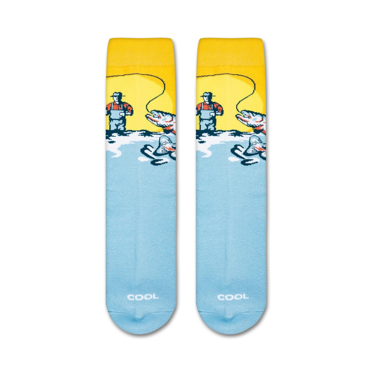 Flat lay image showing two 'Early to Rise' socks.  The socks are laid flat, showcasing their full design.
