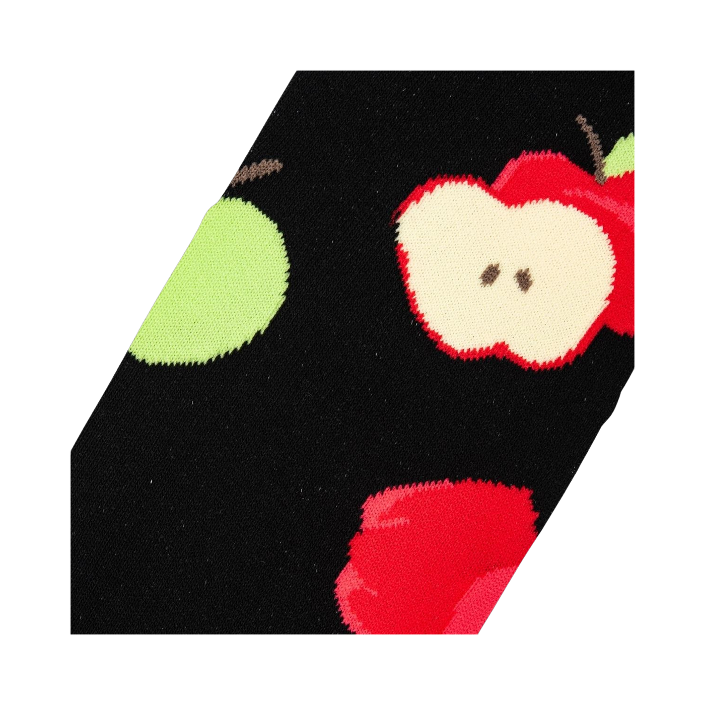 Close-up detail shot of the Apples socks, emphasizing the vibrant colors and texture of the apple design.