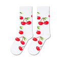 Flatlay product shot of two 'Cherry On Top' socks showcasing the full cherry print design.