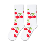 Flatlay product shot of two 'Cherry On Top' socks showcasing the full cherry print design.