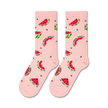 Flatlay showcasing a pair of pink watermelon socks.