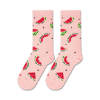 Flatlay showcasing a pair of pink watermelon socks.