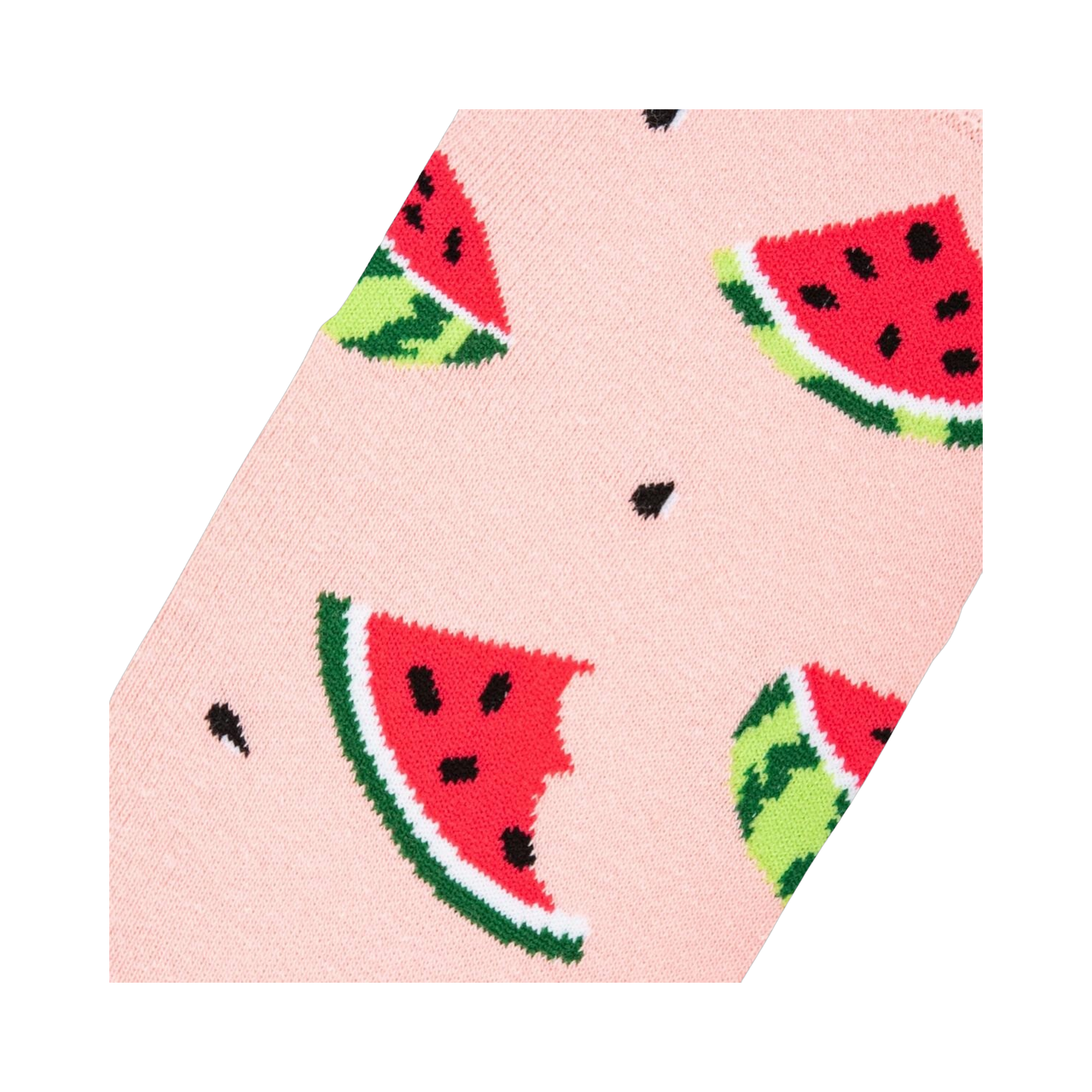 Close-up detail shot of the watermelon print on the socks.