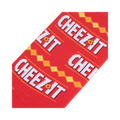 Detailed close-up of the Cheez-It sock fabric, highlighting the design's texture and colors.
